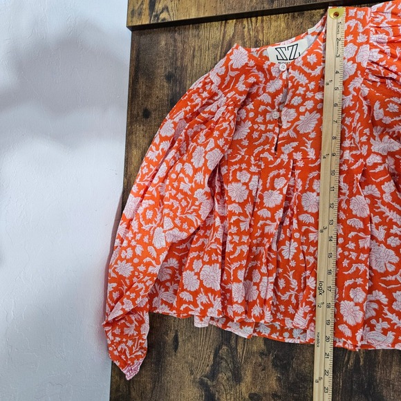 Orange Floral Puff Sleeve Peasant Blouse Women's small babydoll Festival whimsi - Picture 10 of 10